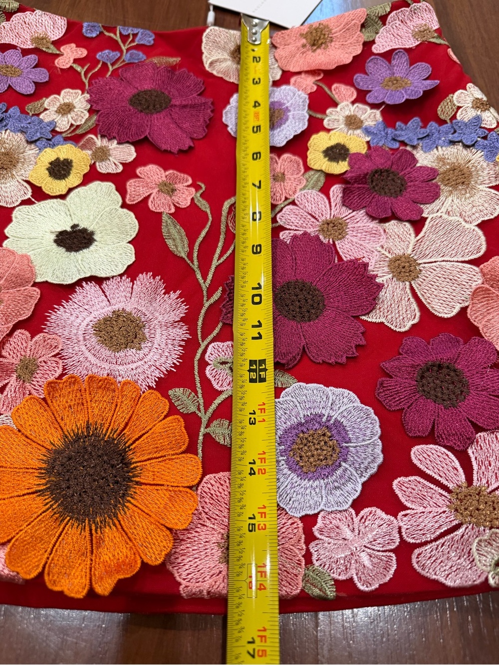 Endless Rose Mini Pencil Skirt Size L Red Multicolor Floral Embroidery 3D Petals - Picture 10 of 14